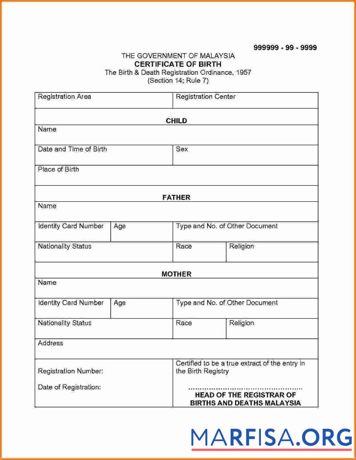 Downloadable Malaysia The birth and death registration ordinance birth certificate example